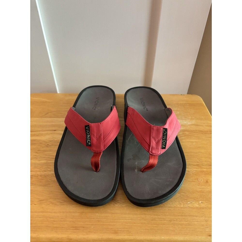 Vionic Wyatt Men’s Red Thong Sandals Size 11 Orthopedic Comfort Arch Support